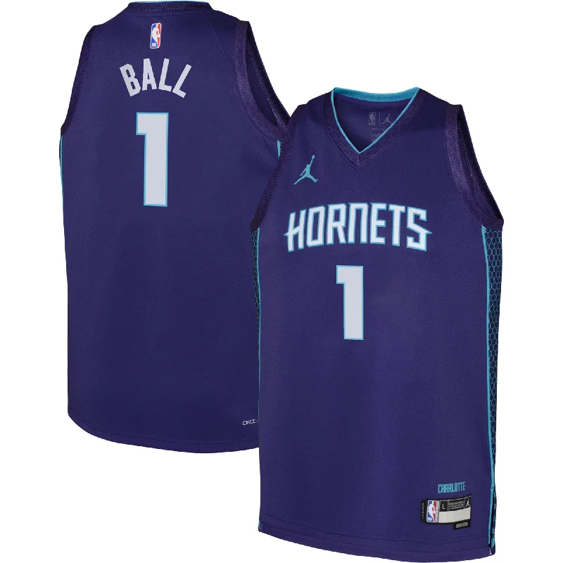 Basketball jerseys with moisture-wicking mesh fabric-Lamelo Ball Charlotte Hornets Jordan Brand Youth Swingman Basketball Jersey - Statement Edition - Purple