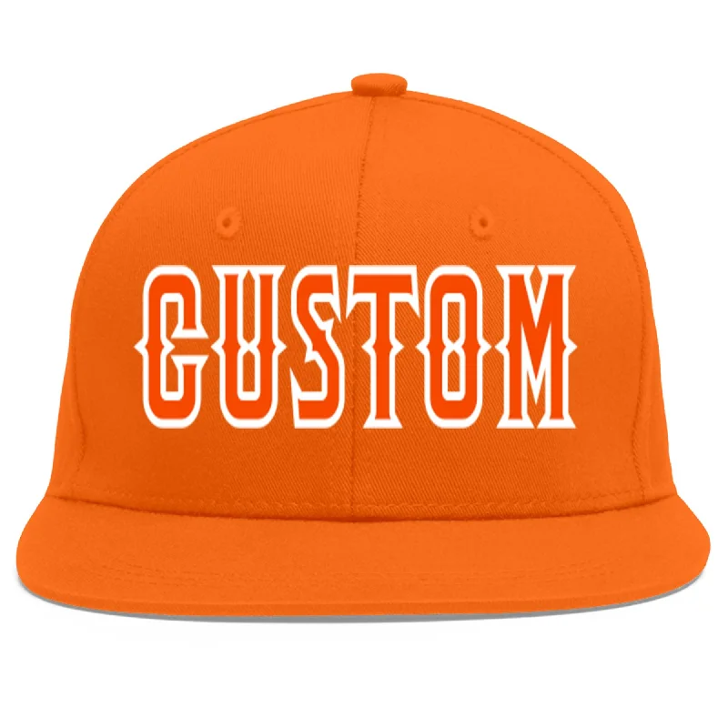 Baseball caps with sun protection-Custom Orange Orange-White Flat Eaves Sport Baseball Cap