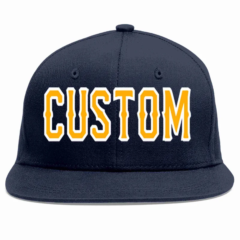 Unique baseball cap designs-Custom Navy Yellow-White Casual Sport Baseball Cap