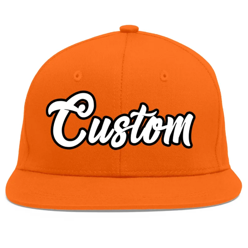 Baseball cap outfit pairing tips-Custom Orange White-Black Flat Eaves Sport Baseball Cap