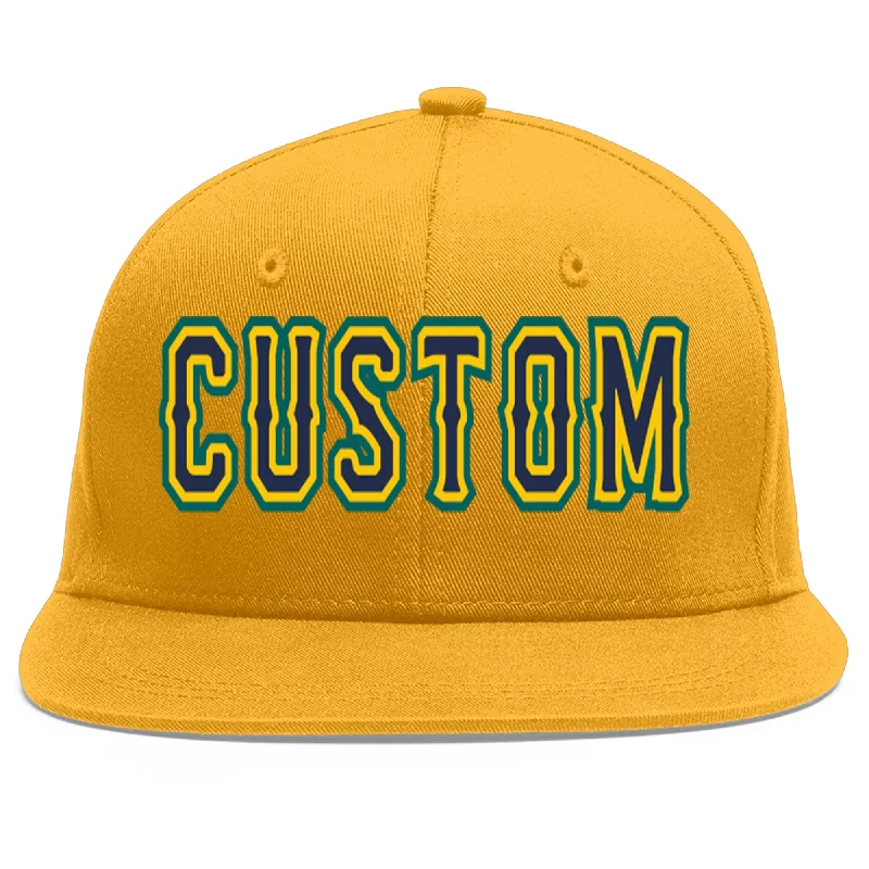 Baseball caps for hot weather-Custom Gold Navy-Gold Flat Eaves Sport Baseball Cap