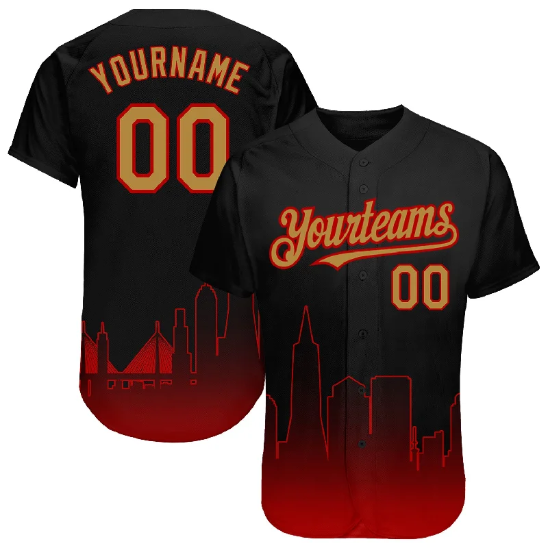 Baseball jerseys for charity events and fundraisers-Custom Black Old Gold-Red 3D San Francisco City Edition Fade Fashion Authentic Baseball Jersey