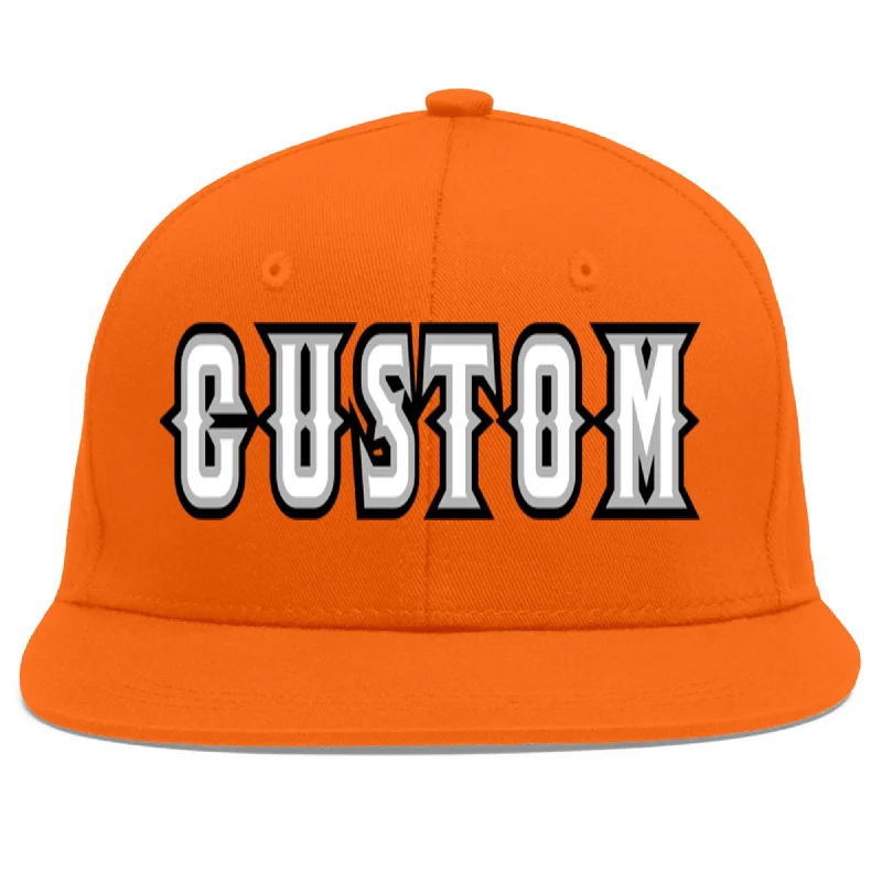 Baseball cap color combinations-Custom Orange White-Gray Flat Eaves Sport Baseball Cap