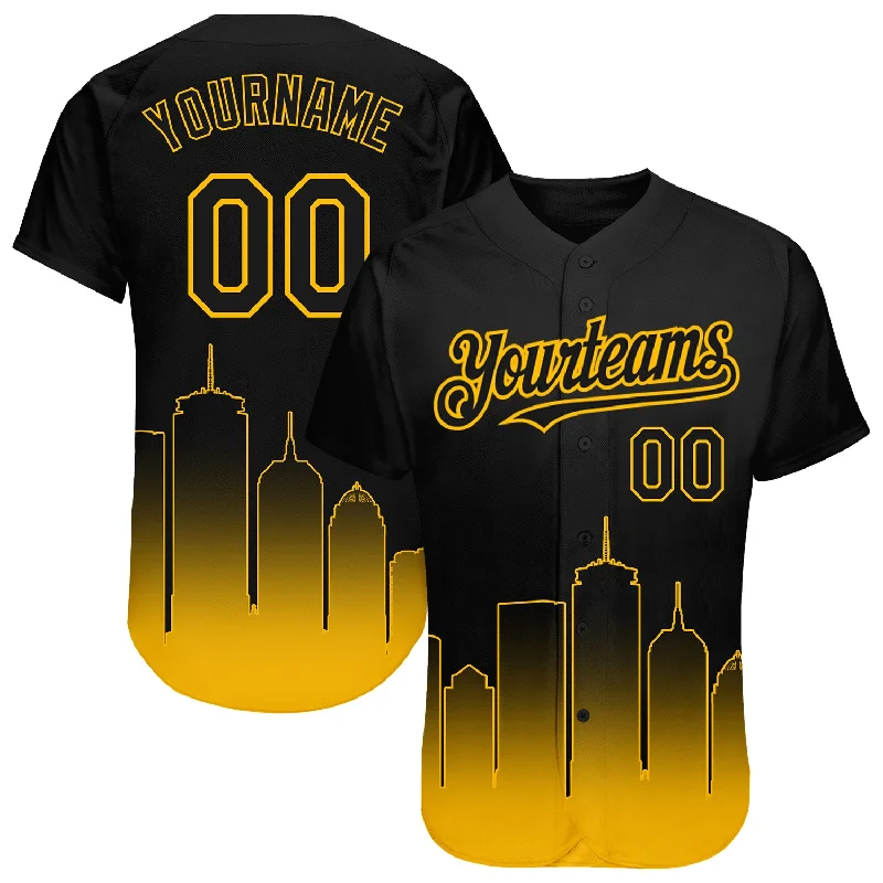 Baseball jerseys with durable fabric for heavy use-Custom Black Gold 3D Boston City Edition Fade Fashion Authentic Baseball Jersey