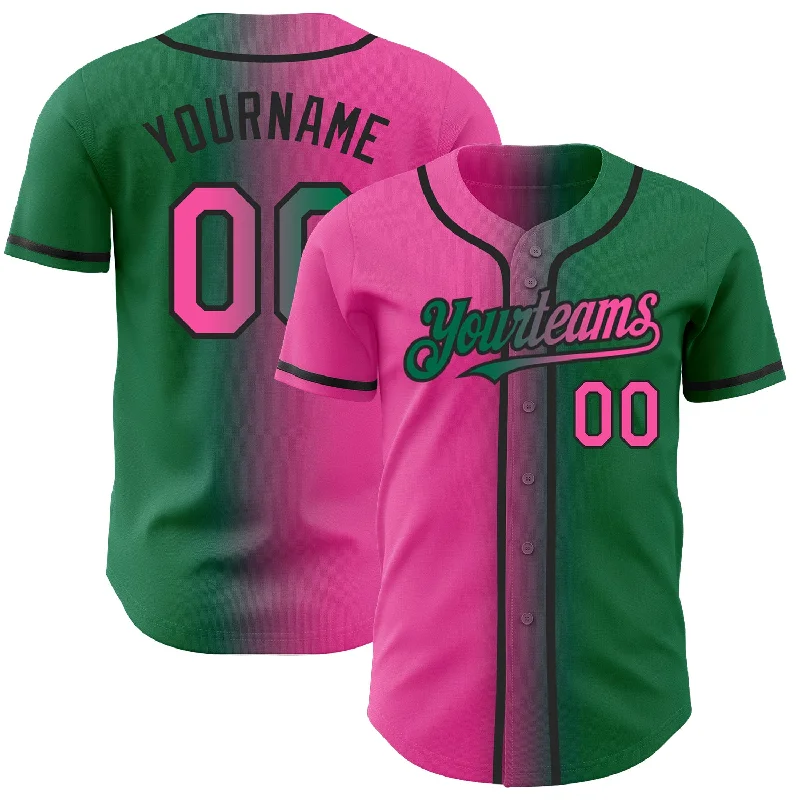 Baseball jerseys with reflective details for night games-Custom Kelly Green Pink-Black Authentic Gradient Fashion Baseball Jersey