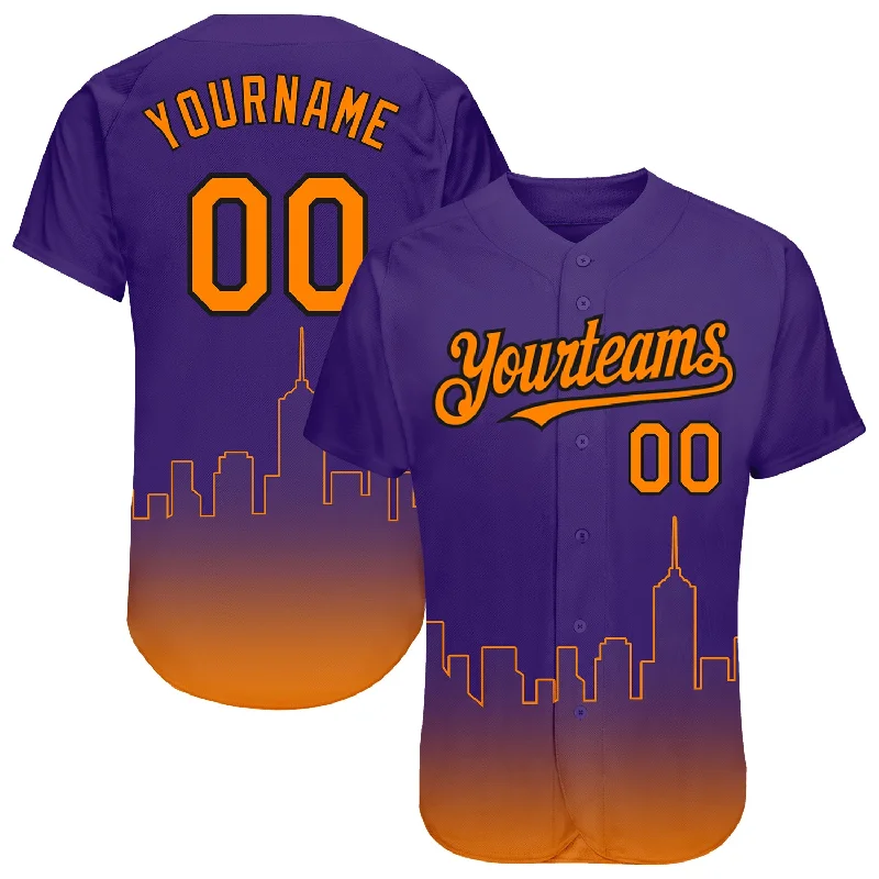 Custom baseball jerseys with team colors-Custom Purple Bay Orange-Black 3D Phoenix City Edition Fade Fashion Authentic Baseball Jersey