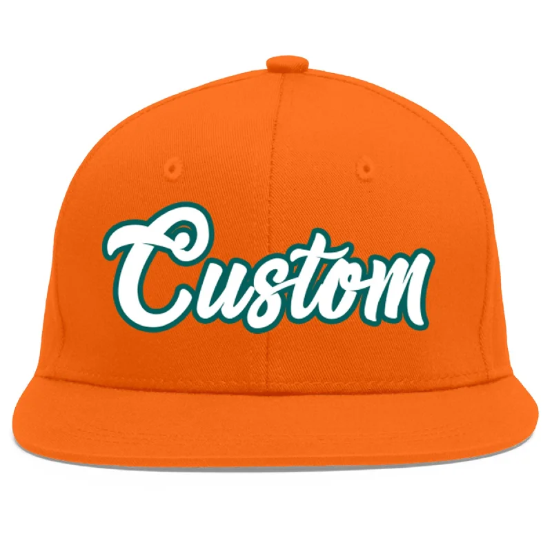 Baseball caps for different occasions-Custom Orange White-Aqua Flat Eaves Sport Baseball Cap