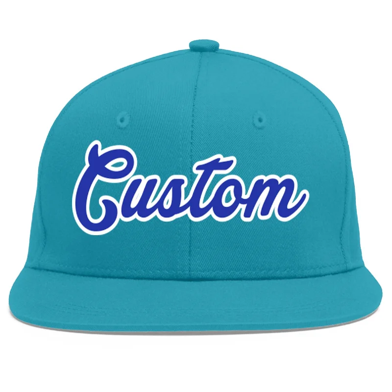 Baseball caps for fall and winter-Custom Aqua Royal-White Flat Eaves Sport Baseball Cap