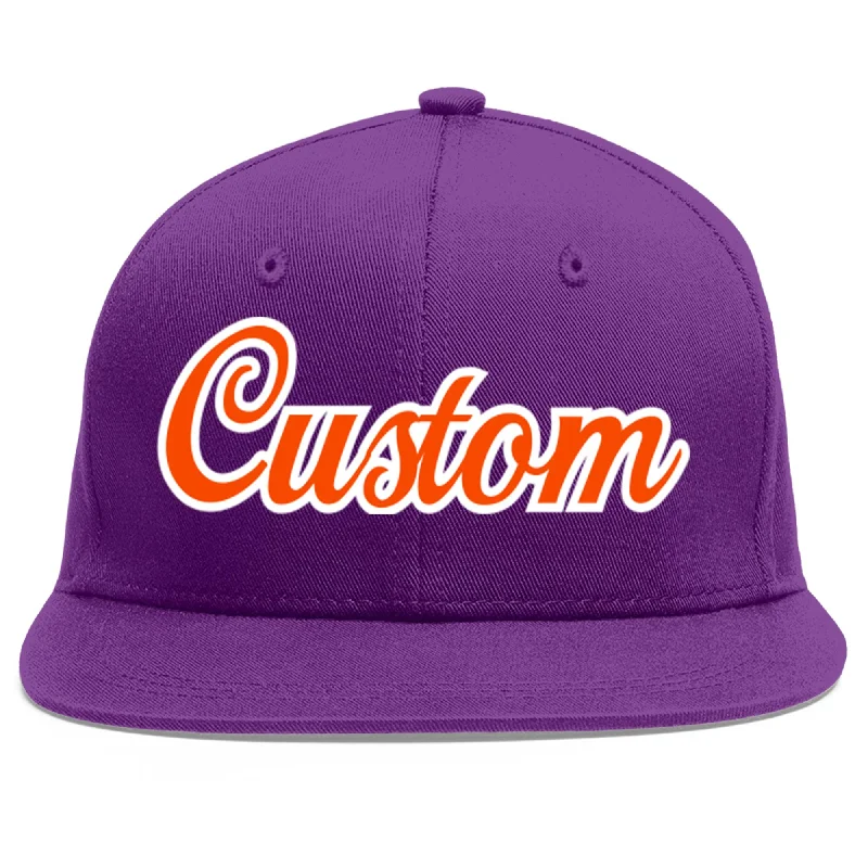 Customizable baseball caps-Custom Purple Orange-White Flat Eaves Sport Baseball Cap