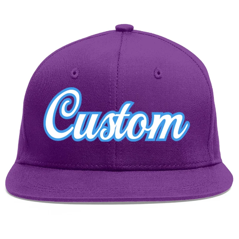 Adjustability in baseball caps-Custom Purple White-Powder Blue Flat Eaves Sport Baseball Cap