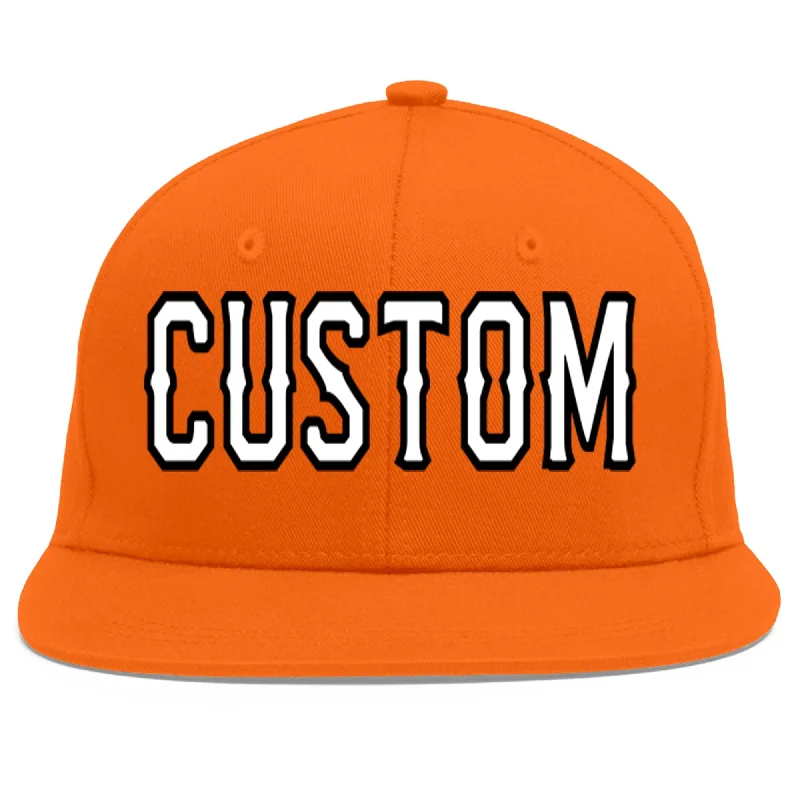 Adjustability in baseball caps-Custom Orange White-Black Flat Eaves Sport Baseball Cap