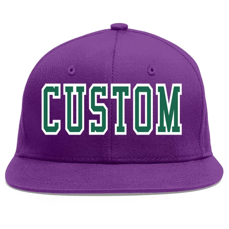 High-quality baseball caps-Custom Purple Kelly Green-White Flat Eaves Sport Baseball Cap