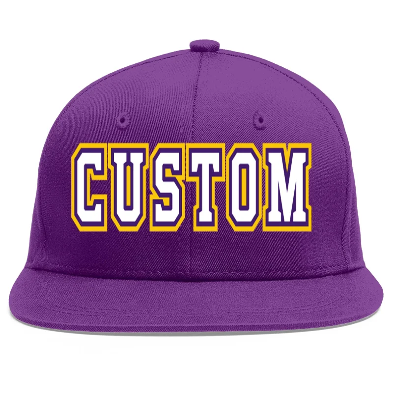 Baseball caps for team sports-Custom Purple White-purple Flat Eaves Sport Baseball Cap