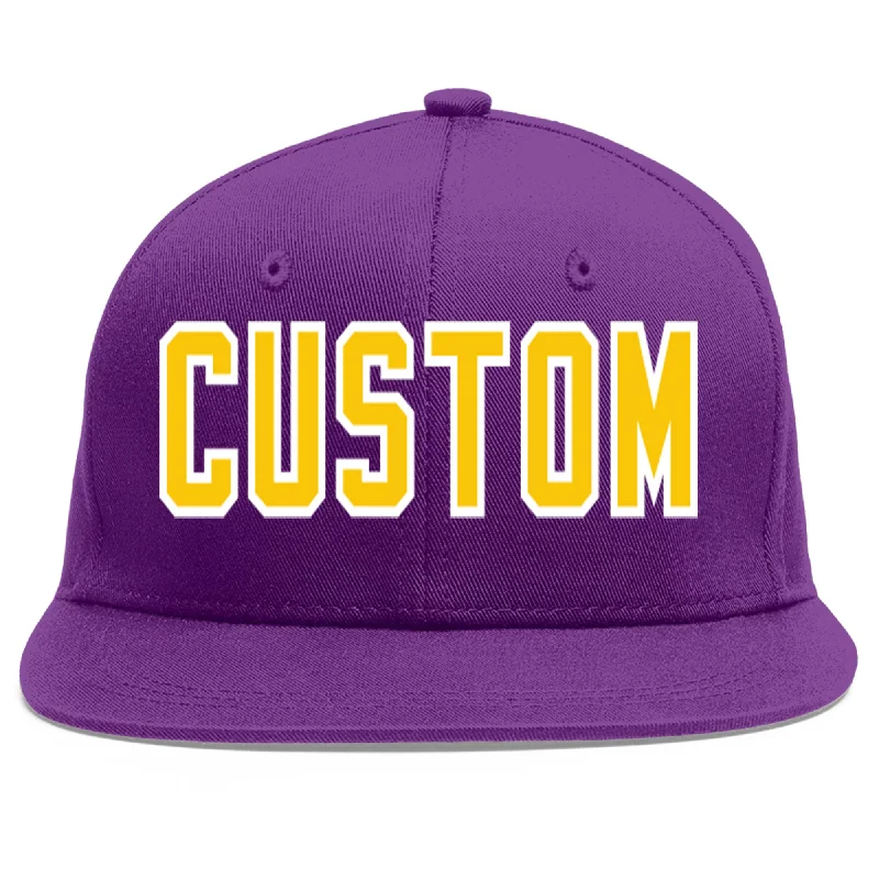 Windproof and breathable baseball caps-Custom Purple Gold-White Flat Eaves Sport Baseball Cap