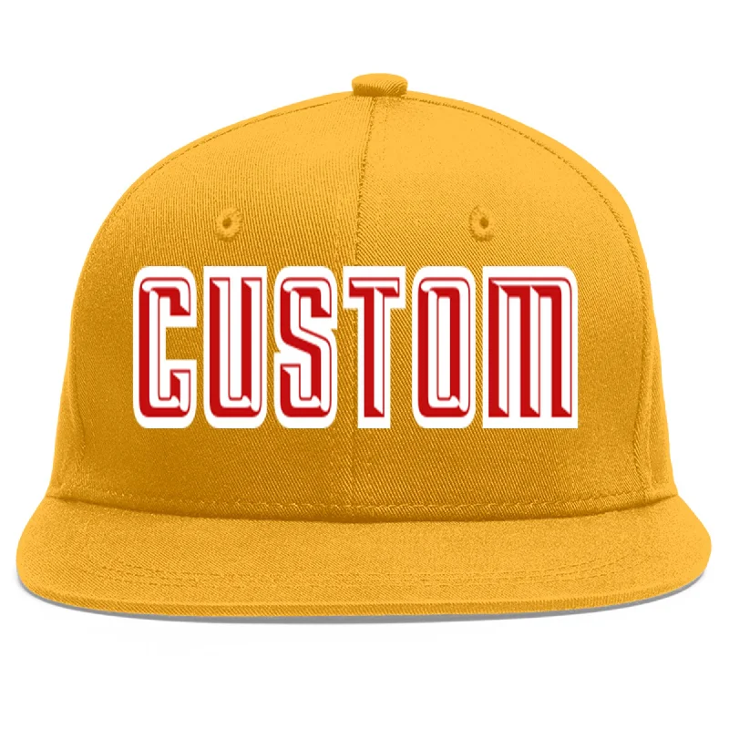 UV protection in baseball caps-Custom Gold Red-White Flat Eaves Sport Baseball Cap