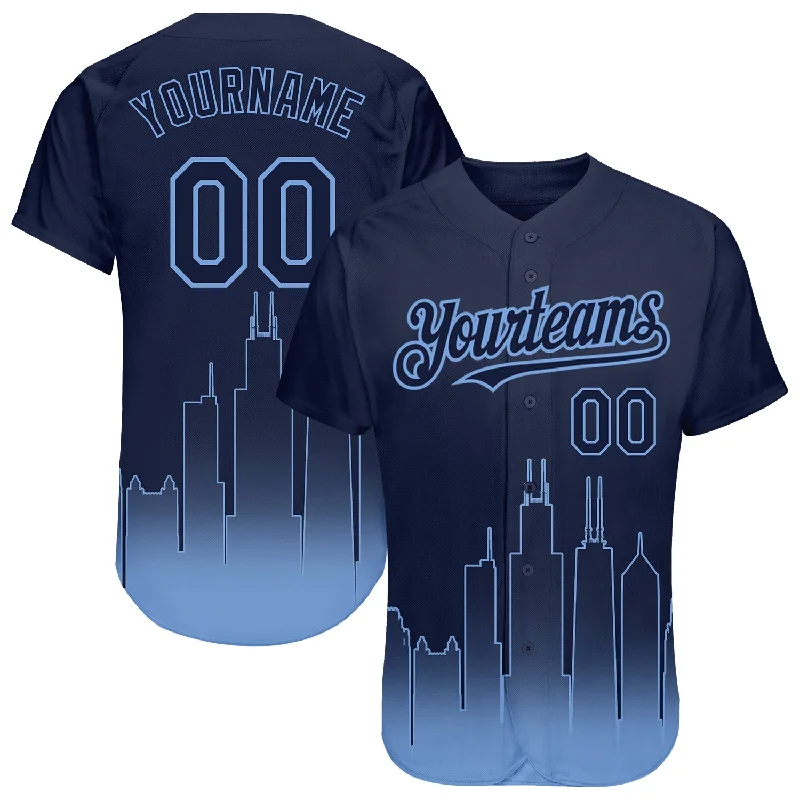 Best baseball jerseys with team branding-Custom Navy Light Blue 3D Chicago City Edition Fade Fashion Authentic Baseball Jersey