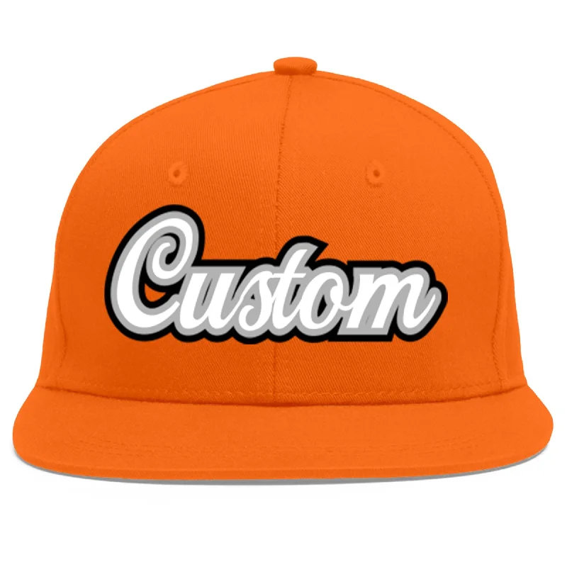 Baseball caps for long wear comfort-Custom Orange White-Gray Flat Eaves Sport Baseball Cap