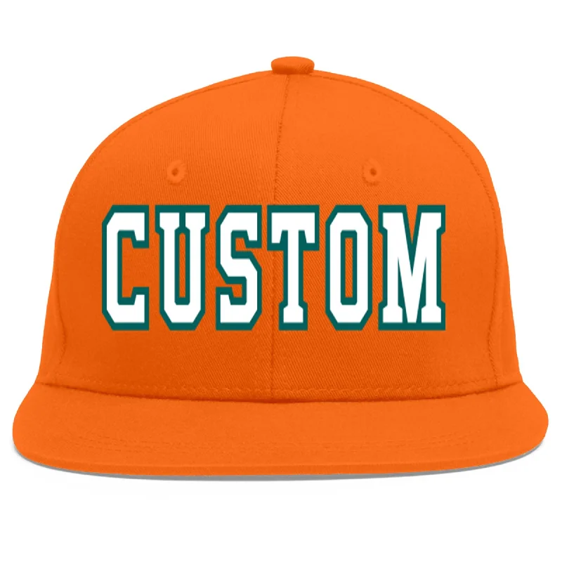 Baseball caps for extreme sports-Custom Orange White-Aqua Flat Eaves Sport Baseball Cap