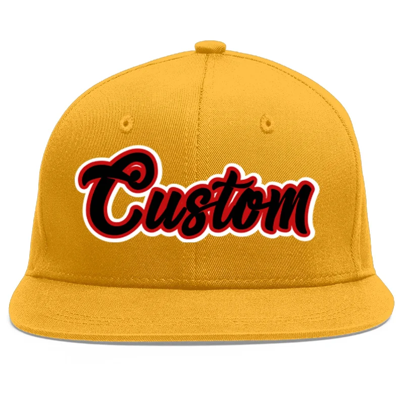 Comfort level of baseball caps-Custom Gold Black-Red Flat Eaves Sport Baseball Cap