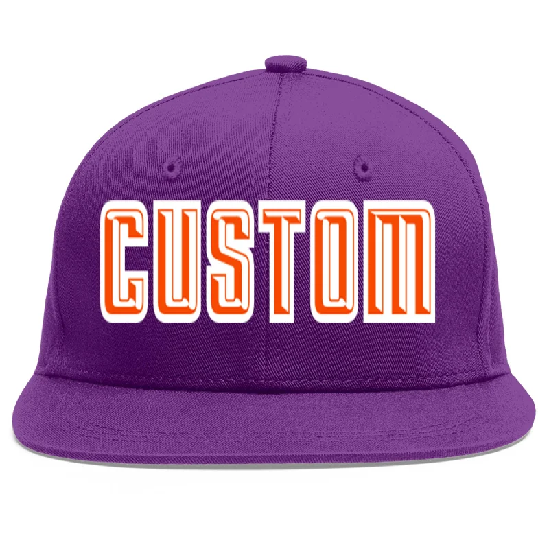 All-season baseball caps-Custom Purple Orange-White Flat Eaves Sport Baseball Cap