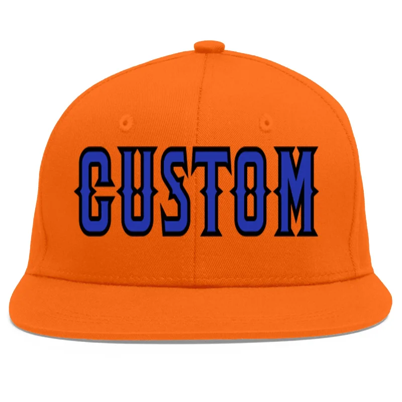 Baseball cap outfit pairing tips-Custom Orange Royal-Black Flat Eaves Sport Baseball Cap