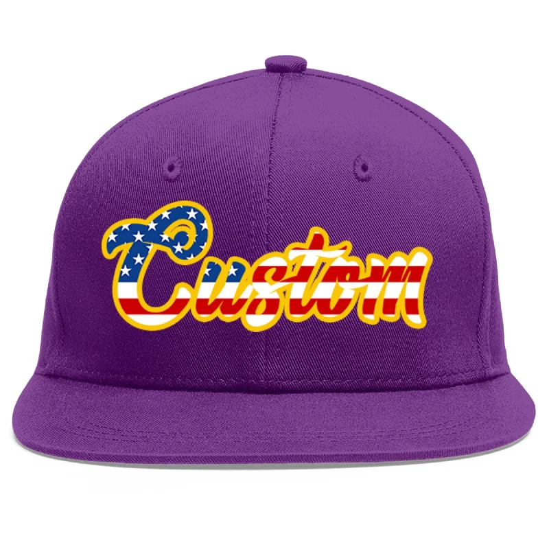 Breathable materials in baseball caps-Custom Purple Vintage USA Flag-Gold Flat Eaves Sport Baseball Cap