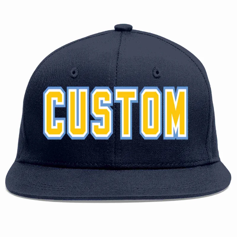 Adjustable strap baseball caps-Custom Navy Gold-White Casual Sport Baseball Cap