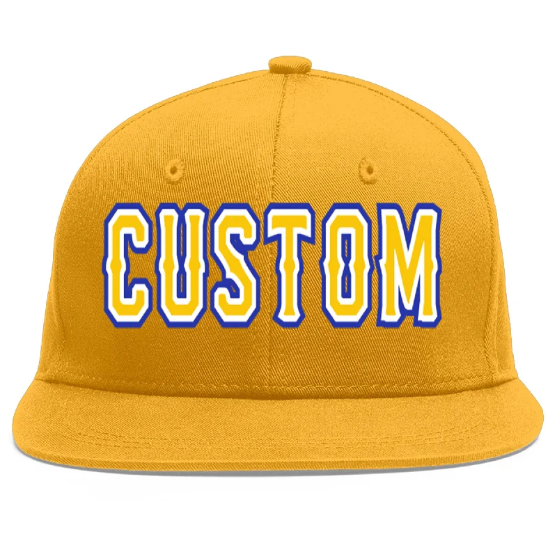 Baseball caps for spring and summer-Custom Gold Gold-White Flat Eaves Sport Baseball Cap