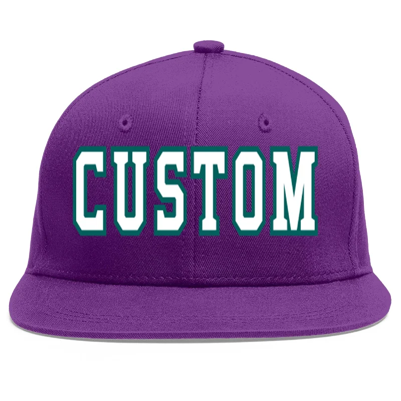 Waterproof baseball caps-Custom Purple White-Aqua Flat Eaves Sport Baseball Cap