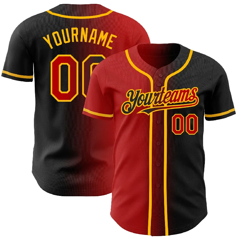 Best baseball jerseys for tournament teams-Custom Black Red-Gold Authentic Gradient Fashion Baseball Jersey