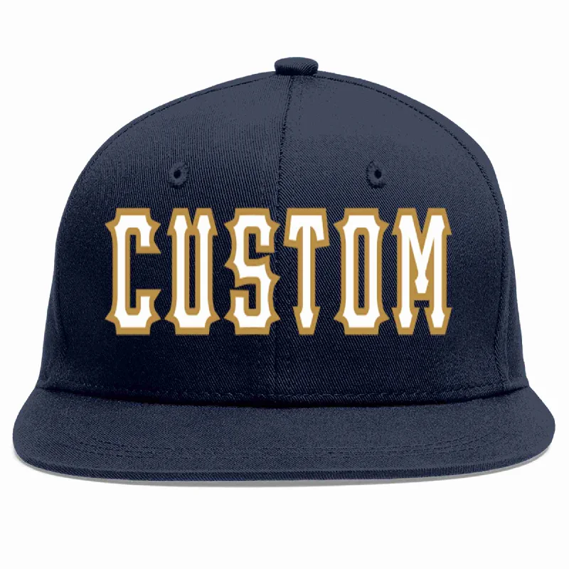 Baseball caps breathability features-Custom Navy White-Old Gold Casual Sport Baseball Cap