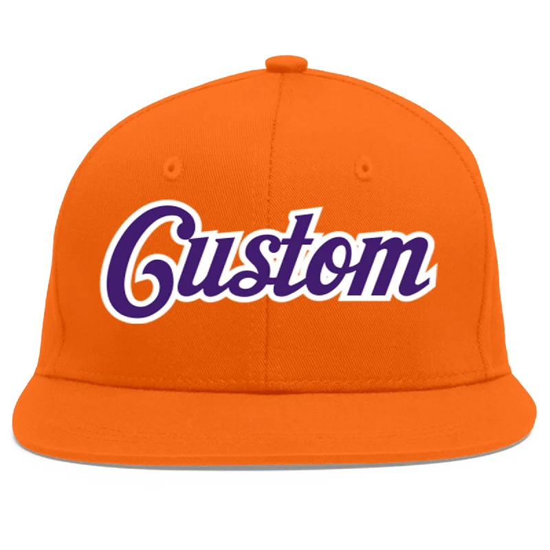 Innovative baseball cap designs-Custom Orange purple-White Flat Eaves Sport Baseball Cap