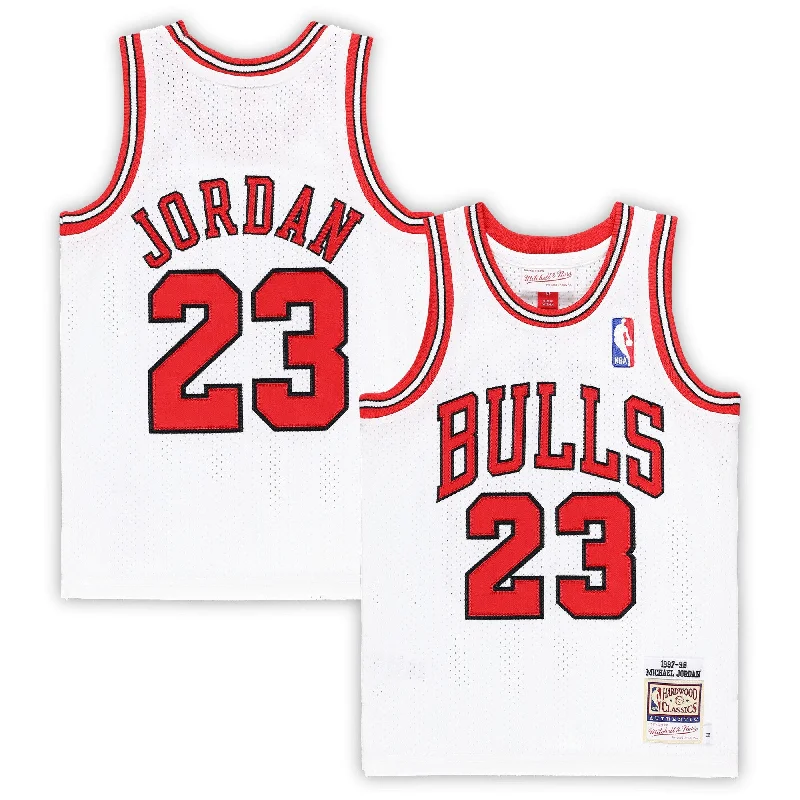 Custom embroidered basketball jerseys for teams-Michael Jordan Chicago Bulls Preschool 1997/98 Hardwood Classics Basketball Jersey - White