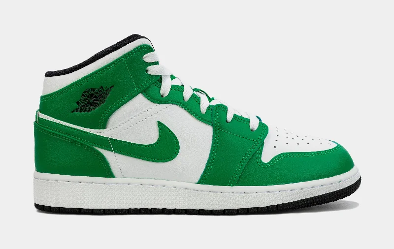 Basketball shoes with the best energy return-Air Jordan 1 Mid Lucky Green Grade School Lifestyle Shoes (Green/White)