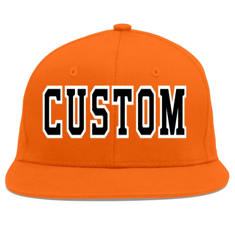 Baseball cap material options-Custom Orange Black-White Flat Eaves Sport Baseball Cap