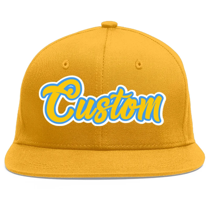 Pairing baseball caps with sportswear-Custom Gold Gold-Powder Blue Flat Eaves Sport Baseball Cap