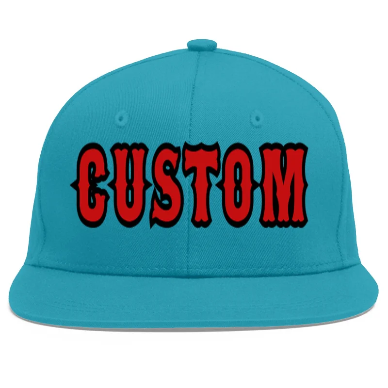 Baseball caps for all-weather use-Custom Aqua Red-Black Flat Eaves Sport Baseball Cap