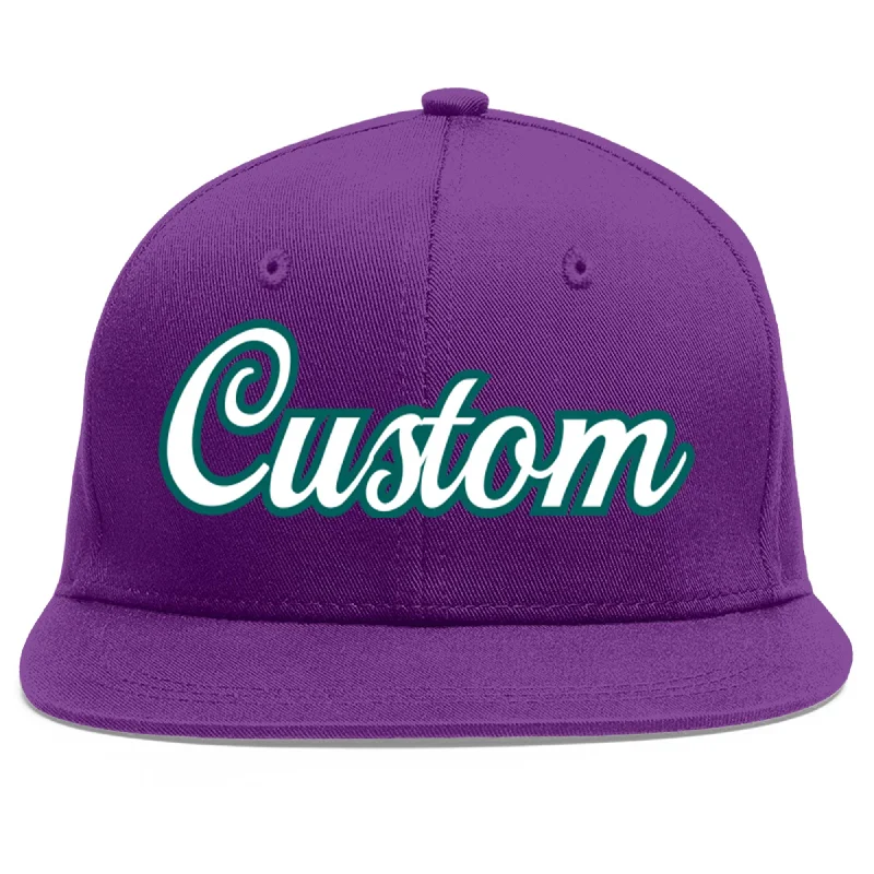 Baseball cap with hoodie pairing-Custom Purple White-Aqua Flat Eaves Sport Baseball Cap