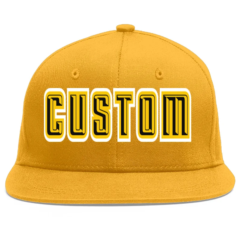 Baseball caps for sun protection-Custom Gold Black-Gold Flat Eaves Sport Baseball Cap