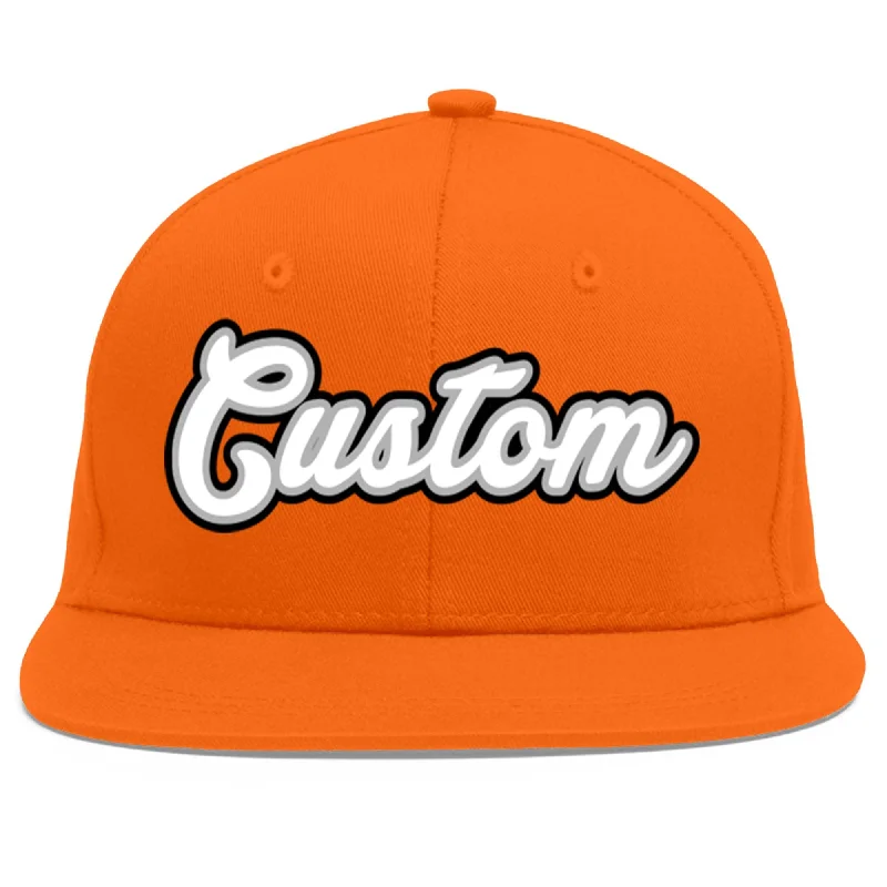 Athletic-style baseball caps-Custom Orange White-Gray Flat Eaves Sport Baseball Cap