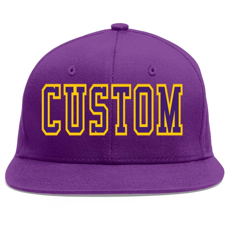 Versatile baseball cap styles-Custom Purple purple-Gold Flat Eaves Sport Baseball Cap