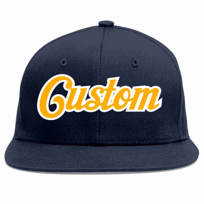 Trendy baseball caps for streetwear-Custom Navy Yellow-White Casual Sport Baseball Cap