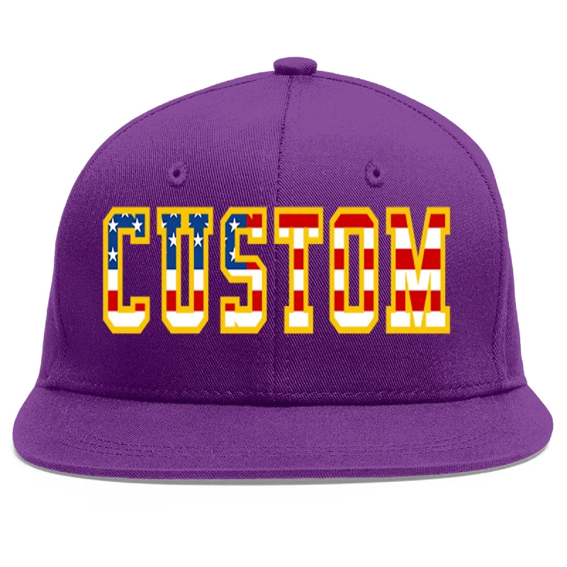 Comfort and fit of baseball caps-Custom Purple Vintage USA Flag-Gold Flat Eaves Sport Baseball Cap