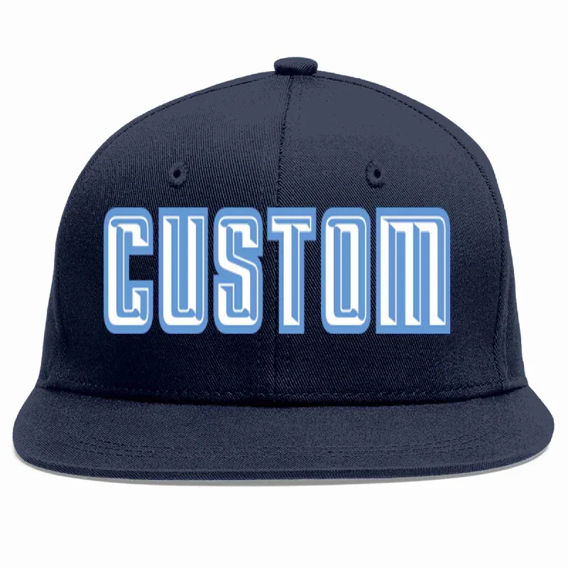 Baseball caps for athletes' performance-Custom Navy White-Light Blue Casual Sport Baseball Cap