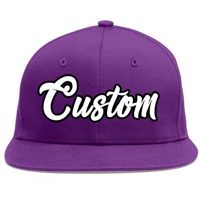 Classic black baseball caps-Custom Purple White-Black Flat Eaves Sport Baseball Cap