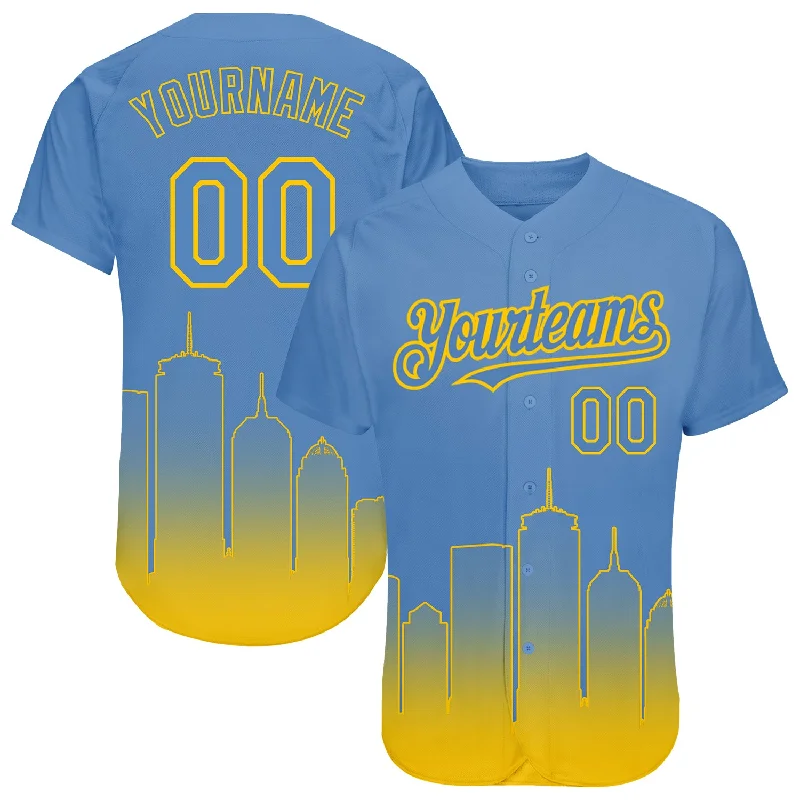 Baseball jerseys with name tags for easy identification-Custom Light Blue Yellow 3D Boston City Edition Fade Fashion Authentic Baseball Jersey