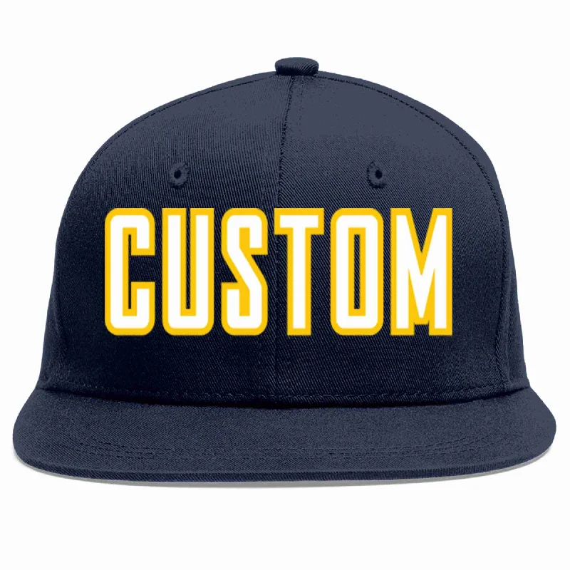 Comfort level of baseball caps-Custom Navy White-Gold Casual Sport Baseball Cap