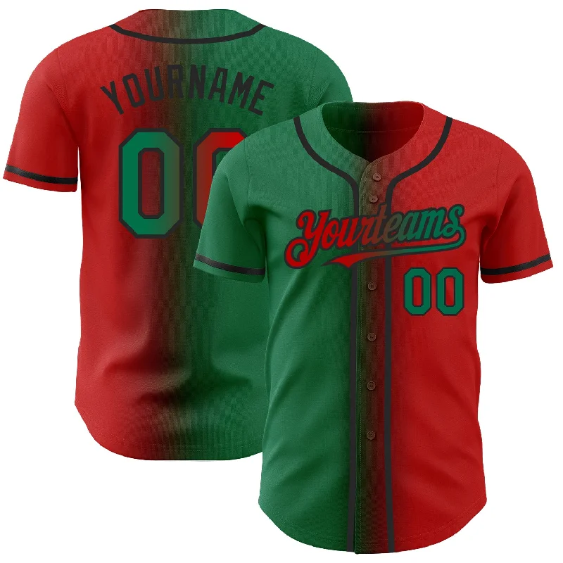 Baseball jerseys with comfortable stretch material-Custom Red Kelly Green-Black Authentic Gradient Fashion Baseball Jersey