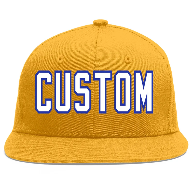 Comfort and fit of baseball caps-Custom Gold White-Royal Flat Eaves Sport Baseball Cap