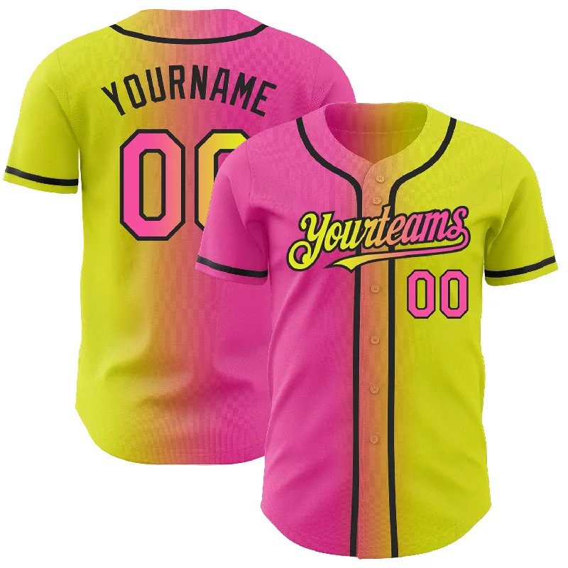 Soft and breathable baseball jerseys for everyday wear-Custom Neon Yellow Pink-Black Authentic Gradient Fashion Baseball Jersey